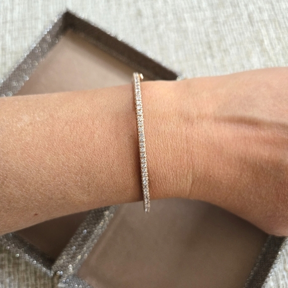 Rose Gold Sterling CZ Hinge Bangle Bracelet - Picture 1 of 8